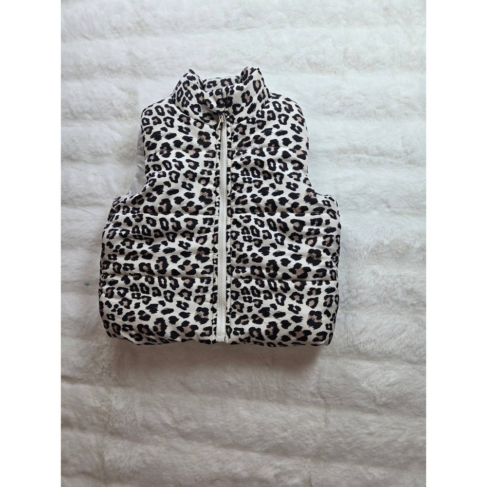 Sincerely Jules Girls Leopard Print Puffer Vest Size 8 Cheetah Full Zip Quilted